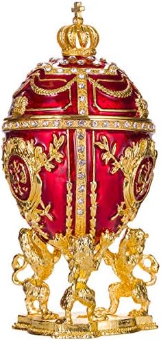 דנילה-מזכרות פברג 'סגנון פברג' קופסת תכשיטים עם אריות ותליון 6.2 '' אדום