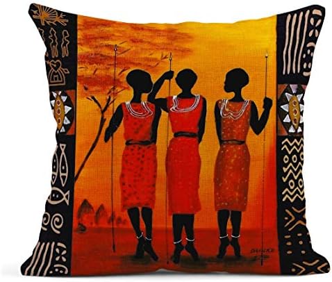 סט ארטס של 4 פשתן זריקת כריות מכסה ציור שמן אמנות אפריקאית שבט אתני ליידי שפתון סלון שפתון כריות דקורטיביות