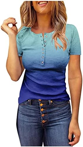 נשים 2023 קיץ הנלי טוניקה חולצות מצולעים לסרוג כפתור צווארון שרוול קצר חולצות חולצות חולצה בכושר דק לנשים