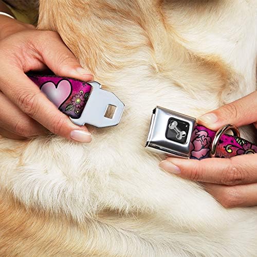 צווארון כלב אבזם חגורת בטיחות אהבה אהבה ורוד 9 עד 15 אינץ 'ברוחב 1.0 אינץ', DC-W31213-S