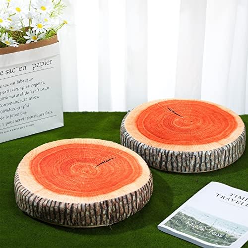 2 יח 'כרית זריקה עגולה כרית פרוסת עץ דקורטיבית כרית רצפת 3D דפוס דיגיטלי דפוס יער עיצוב מעגל רך כרית גדם חמוד קמפינג
