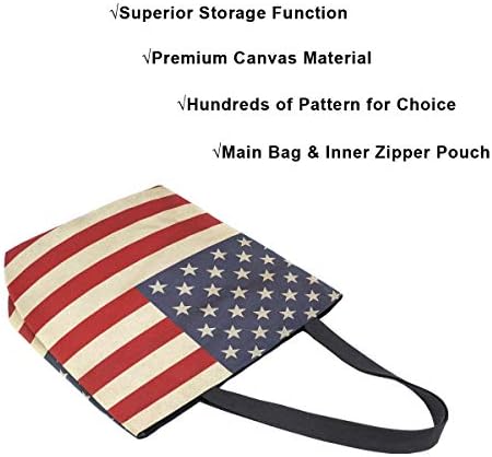 Alaza American American USA FLAG BANVAS TOTE תיק לנשים עבודות נסיעות קניות קניות מכולת ידית עליונה ארנקים גדולים