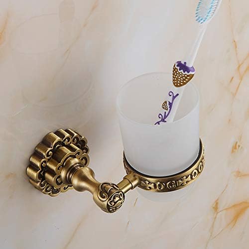 כוסות זכוכית יחידה של Sweejim פליז עתיק מברשת שיניים מחזיק קיר רטרו רטרו מגולף דקו