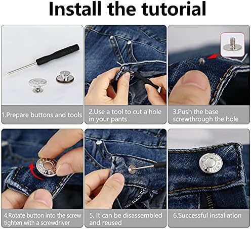 כפתור ג'ינס ללא תפור מתכת ג'ין מיידי סיכות כפתורי כפתור ניתנים להחלפה ומתכווננת כפתורי ג'ין עם מסמרות ובסיס מתכת למכנסיים,