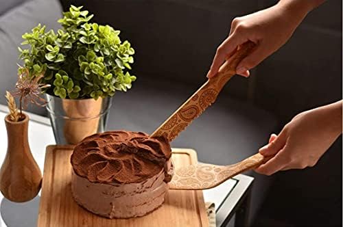 טבעי במבוק עץ עוגת סכין והגשת סט, בדוגמת משונן סכין מרית, עוגת חיתוך סט, אופנתי ואלגנטי