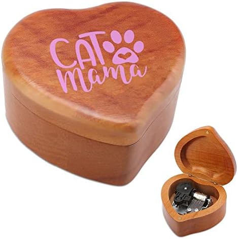 Cat Paw Mama Music Music Box צורת לב קופסאות מוזיקליות קופסאות עץ וינטג 'למתנה