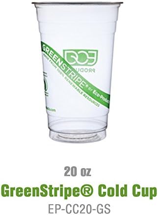 מוצרים אקולוגיים א.פ. - סי. סי. 20 גרם גרין-סטריפ פלסטיק על בסיס צמחי כוס קרה מתחדשת וקומפוסטית, קיבולת של 20 אונקיות