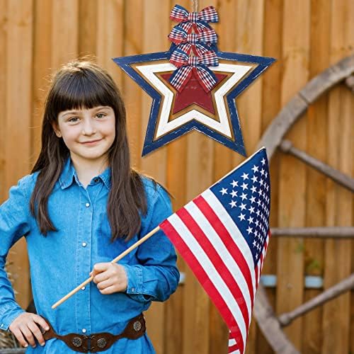 4 ביולי תלויה שלט דלת יום הזיכרון יום הזיכרון לקישוט הכוכבים הפטריוטי יום העצמאות יום תליה עץ תלייה שלט דלת כפרית אמריקאית