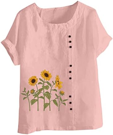 צמרות פשתן כותנה לנשים בתוספת גודל חולצות שרוול קצר בקיץ כפתור כלפי מטה חולצות טוניקות רופפות טוניקות מזדמנים