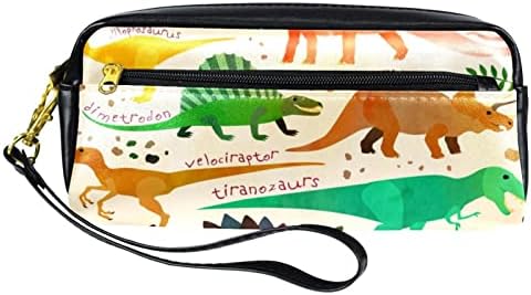 תיק קוסמטי של TbouoBt לנשים, תיקי איפור מרווחים מרחבים כיס טיול מתנת נסיעות, עלים דינוזאורים צבעוניים