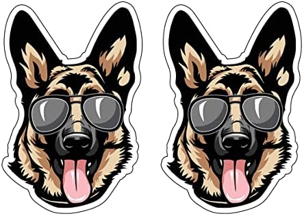 מדבקות רועה גרמניות של WickedGoodz - 2 משקפי שמש של מחשב משקפי שמש כלבים מדבקה פגוש גזע - צבע מלא