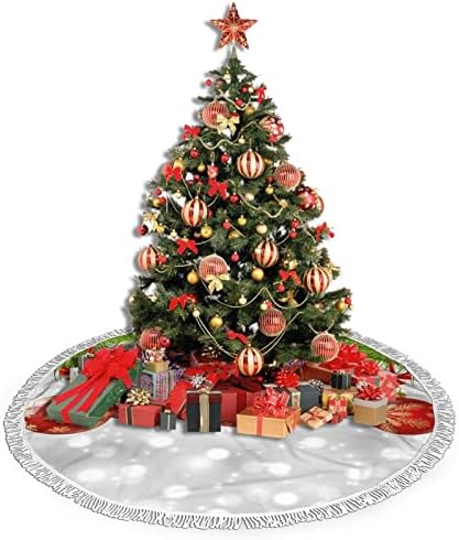 חצאית עץ חג המולד של כדור אדום חג המולד, מחצלת חצאית עץ חג המולד עם ציצית לעיצוב מסיבת חתונה לחג 48