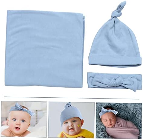 צעצוע 1 סט שמיכה לתינוקות עטוף יילוד סט כובע כותנה לתינוק שזה עתה נולד מקבל כובע שמיכה בגדי צילום כותנה טהורים כחול