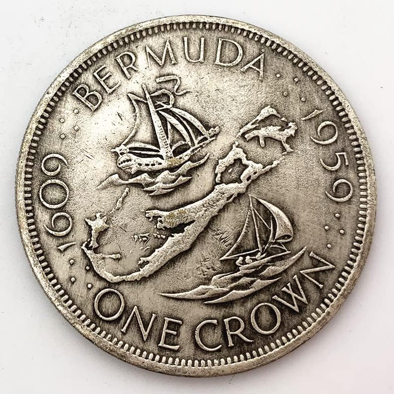 1959 ברמודה הנצחה מטבע 1 כתר הנצחה כסף מטבע כסף דולר מלכת אנגליה כסף עגול עתיק מטבע אוסף מטבע