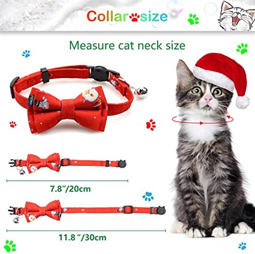חג המולד חתול צווארון הבדלני קולרים עם נשלף פעמון ועניבת פרפר עבור חתלתול למבוגרים חתולים, 4 יחידות חג המולד גור