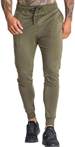 Andongnywell צבע אחיד לגברים מכנסיים מזדמנים חיצוניים נמתחים מכנסי כושר דקים מכנסי ספורט עם כיסים