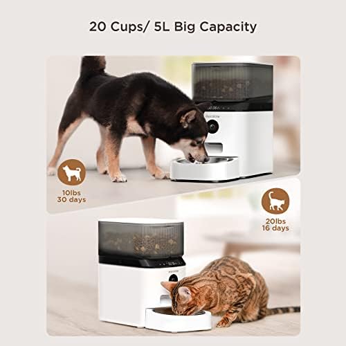 מזין חתולים אוטומטי מוקולין, מזין כלבים אוטומטי מתקן מזון לחיות מחמד האכלה עצמית מתוזמנת אוטומטית עם אפליקציית מצלמה אלחוטית