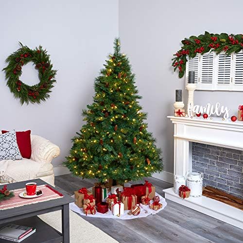 כמעט טבעי 6.5ft. מערב וירג'יניה עץ חג המולד מלאכותי מעורב באורן מעורב עם 400 נורות LED ברורות וקונוסים אורנים, ירוק