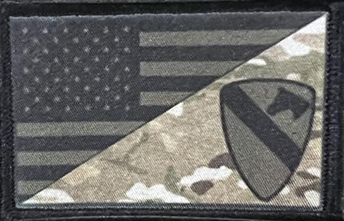 חטיבת הפרשים הראשונה מאופקת ארהב דגל דגל מורל טלאי טקטי צבא. 2x3 וו לולאה שנעשו בארצות הברית