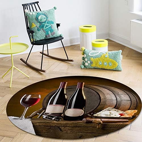 שטיח אזור עגול גדול לחדר שינה בסלון, שטיחים ללא החלקה בגודל 3.3ft לחדר ילדים, כוסות יין אדום