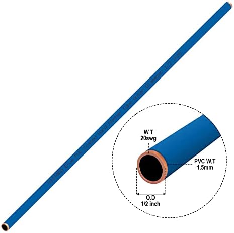 צינור נחושת קשיח מצופה Visiaro Blue PVC, 1MTR, DIA חיצוני 1/2 אינץ ', עובי קיר 20 SWG, ציפוי PVC 1.5 ממ,
