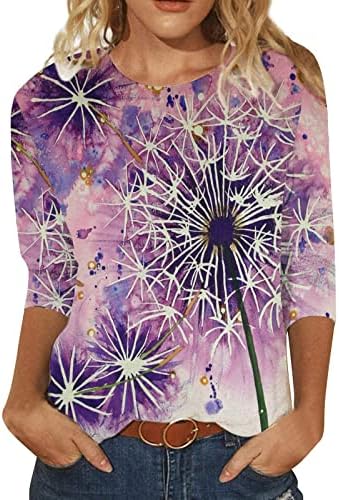 חולצות לנשים קיץ שלושה רובע שרוול פרח מודפס מקרית חולצות חולצות בוהו פרחוני חולצות