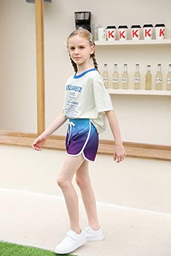 בנות מכנסי ריצה דולפין קיץ פעיל ספורט מכנסיים קצרים מהיר יבש לוח קצר לשחות מכנסיים קצרים עם שרוך 7-12 שנים