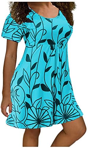 גודל פלוס שמלת הוואי לנשים 2023 צוואר עגול שמלת פרחים פרחונית שמלה שרוול קצר שמלה טרנדית שמלה זורמת יתר על המידה
