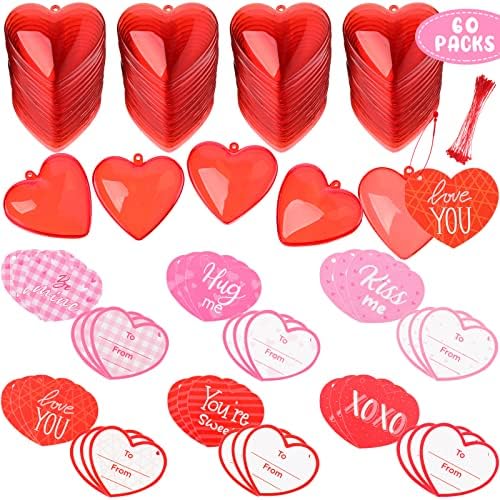 Valentines Heart Box פלסטיק ילדים ולנטיין קופסה בצורת לב אדום עם מכולות ממתק ללב עם כרטיסים עם שרוך מתנות לכרטיס