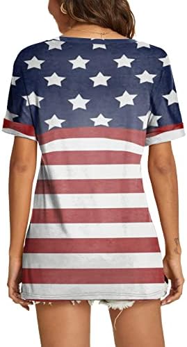 4 ביולי טי חולצות לנשים קצר שרוול עם צווארון חולצות אמריקאי דגל פסים לקשור לצבוע פטריוטית חולצה טוניקת חולצות
