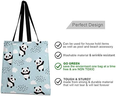 Attx Hello Panda Canvas Tote תיק, מושלם לקניות, תיקי מכולת לשימוש חוזר