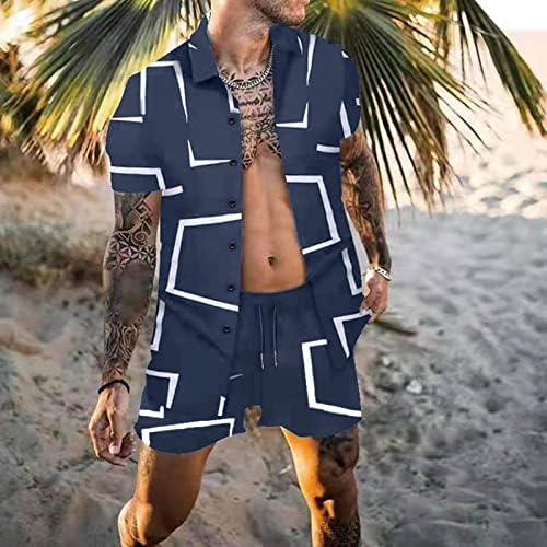 חולצות הוואי גברים ומכנסיים קצרים סט 2 חתיכות תלבושת טרופית כפתור הדפסת פרחים מטה חליפת חוף שרוול קצר 2 יחידות