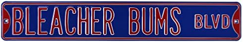 Bleacher Bums Blvd מורשה רשמית פלדה אותנטית 36x6 שלט רחוב כחול ואדום