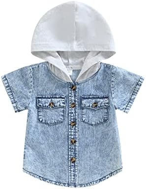 Kurylemon 1-5 שנים פעוט תינוקת בגדי קיץ חולצות ג'ינס חולצות צבע בלוק צמרות קפוצ'ון שרוול קצר