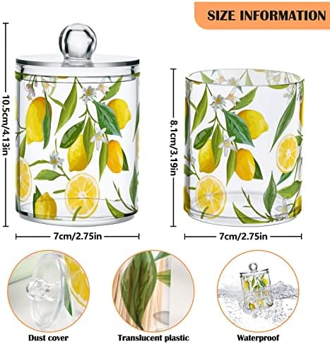 Yyzzh פירות לימון יסמין פרח הדפס פרחוני עלים ענף 4 מארזים מתקן מחזיק QTIP לכדור כותנה כפפות עגול כותנה חוט דנטלי 10 גרם צנצנת