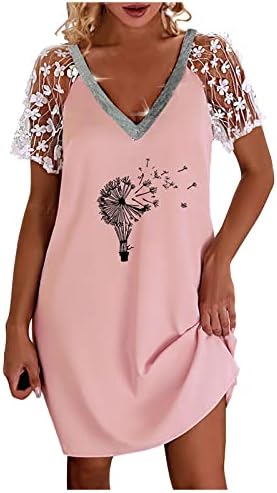 מקסי שמלה לנשים קיץ אופנה מוצק צבע עם צווארון תחרה קצר שרוול מזדמן שמלה