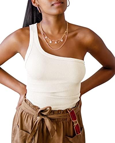נשים כתף אחת חולצות קיץ ללא שרוולים מצולעים גופייה מזדמן רזה בסיסי טיז