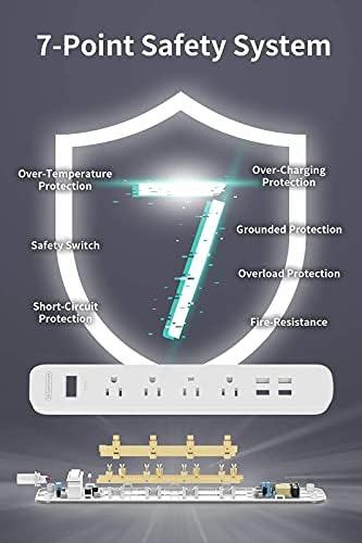 רצועת חשמל של NtonPower 2 Prong עם כבל הארכה לבן 10 ft, 4 רצועת חשמל של מגן מתח יציאה עם 4 יציאות טעינה USB עבור מחשב