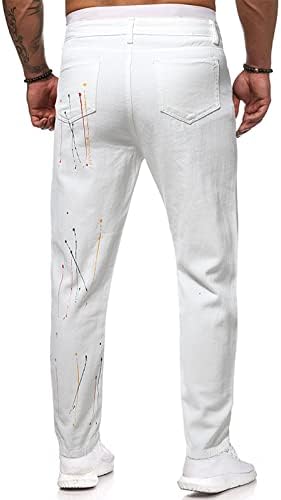 גברים רזים גברים אופנה קז'ן לבן ישר אבזם אבזם רוכסן ג'ינס מכנסיים ארוכים מכנסיים מכנסיים לבוש