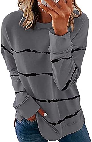 סתיו נשים מקרית ארוך שרוול צווארון עגול סווטשירט חולצות בתוספת גודל פסים מודפס רופף בסוודרים חולצות