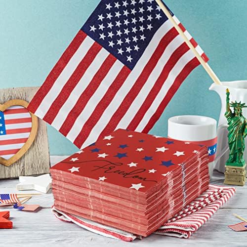 Anydesign 80 חבילות מפיות נייר פטריוטי אמריקן חירות כוכבי ארוחת צהריים מפיות 6.5 x 6.5 אינץ '4 ביולי כוכבים לבנים כחולים