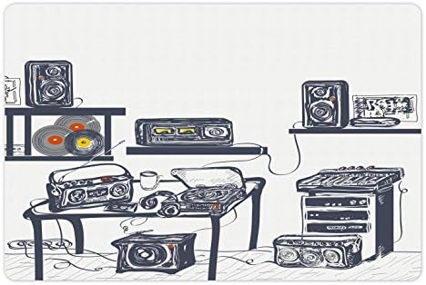 אמבסון מודרני לחיות מחמד מחצלת עבור מזון ומים, הקלטת סטודיו עם מוסיקה מכשירים פטיפון רשומות רמקולים דיגיטלי איור,