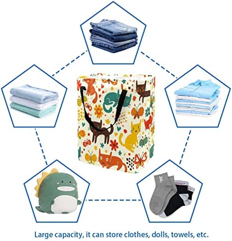 רטרו חתול פרפר פרח דפוס הדפסת סל כביסה מתקפל, 60 ליטר עמיד למים סלי כביסה סל כביסה בגדי צעצועי אחסון עבור במעונות אמבטיה