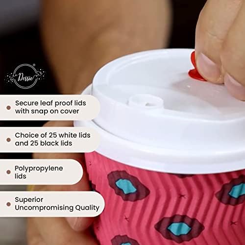 Dessie 50 כוסות קפה חד פעמיות עם מכסים 16 גרם, 5 עיצובים ייחודיים, ציפוי קיר אדווה ו- PE. כוסות חמות מוטיבציוניות