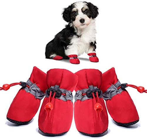 נעלי כלבים לכלבים בינוניים קטנים ומגני כפות גורים נעלי כלבים למגפי מדרכה חמים אנטי-החלקה ורוד-4