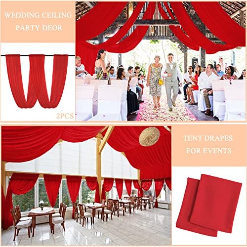 וילונות תקרה אדומים למסיבה 2 פנלים בד וילון שקוף 5 על 20 רגל לטקס חתונה וילונות רקע שקופים בד שיפון וילונות