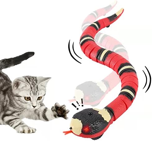 צעצועים לחתולים נחש אינטראקטיבי, סימולציה ריאליסטית, צעצוע נחש חישה חכם, נטען USB, לחוש אוטומטית מכשולים ובריחה, מעביר