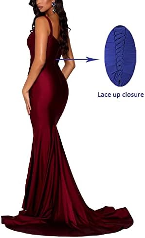 בת ים שושבינה שמלות ארוך ספגטי רצועת צווארון סאטן לנשף שמלת ערב מסיבת שמלות עם סדק