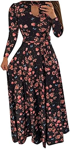 ארוך שרוול קוקטייל שמלה לנשים אופנה נשים הדפסה גבוהה צווארון ארוך שרוול גדול מכפלת חצאית שמלה מזדמן