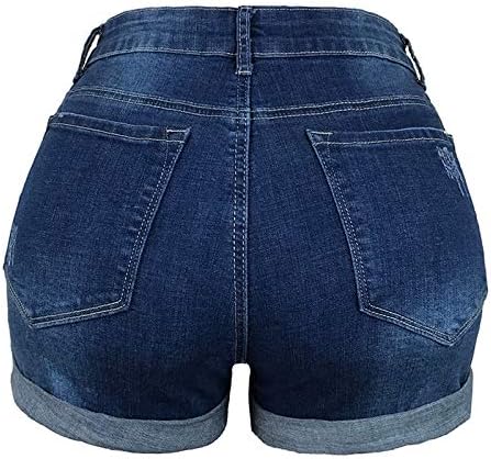 נשים ז 'אן מכנסיים קצרים קרע ז' אן מכנסיים ג 'ינס מכנסיים קצרים חור תחתון מוצק נשי כיס מזדמן בתוספת גודל ג' ינס מכנסיים